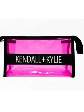 Kendall & Kylie Hot Pink Clear Logo Cosmetic Pouch with Black Trim